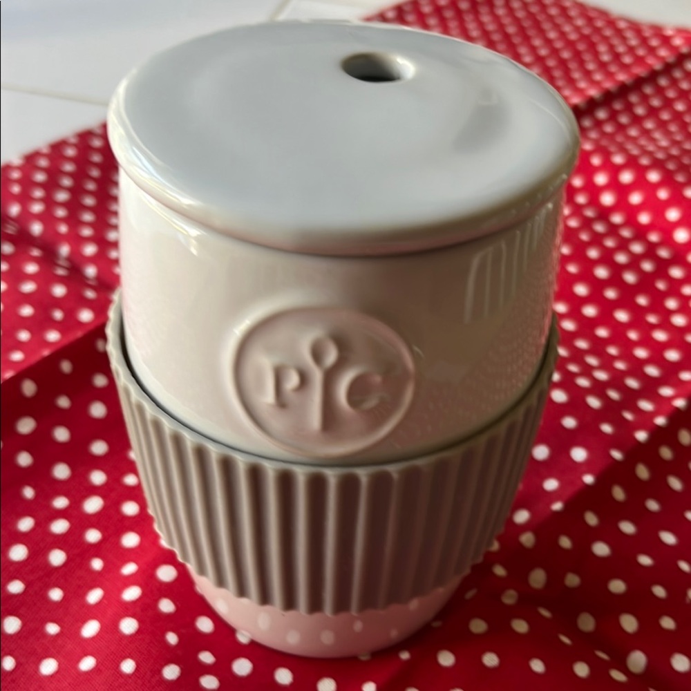 White and Gray Ceramic Container